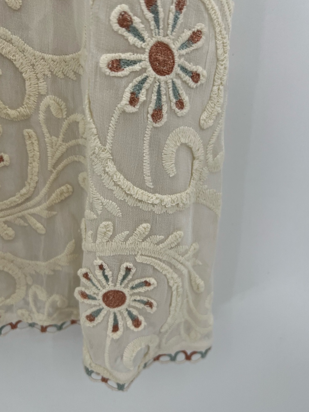 Sundance Cream Embroidered Midi Dress with Ribbon Tie - Picture 9 of 16